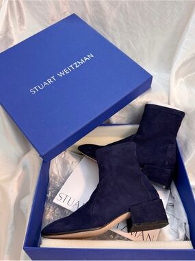 Stuart Weitzman Deep Navy Suede Ankle Booties